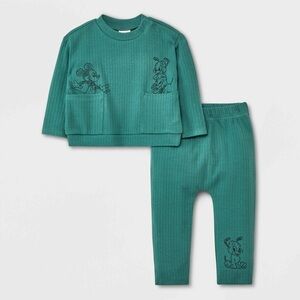 Disney Baby Green Ribbed Matching Set, 12 months
